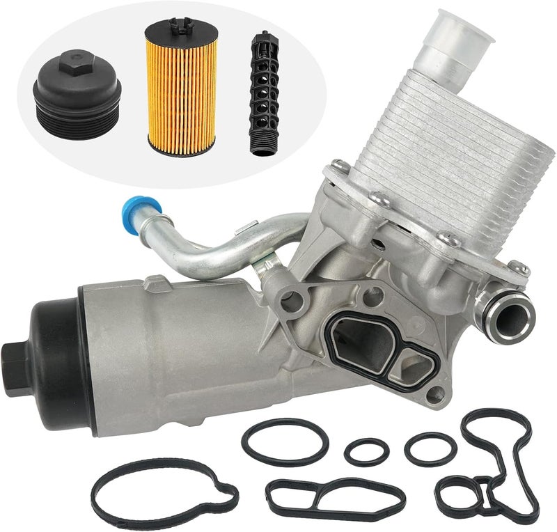 CYTROBE Engine Oil Cooler Filter Housing Assembly Adapter with Gasket, Filter Insert, Cap Compatible with 2011-2021 Chevy Cruze Sonic Trax Buick Encore 1.4L Turbo Replace 55566784 918-428 55565388 88179-91400 - Image 1